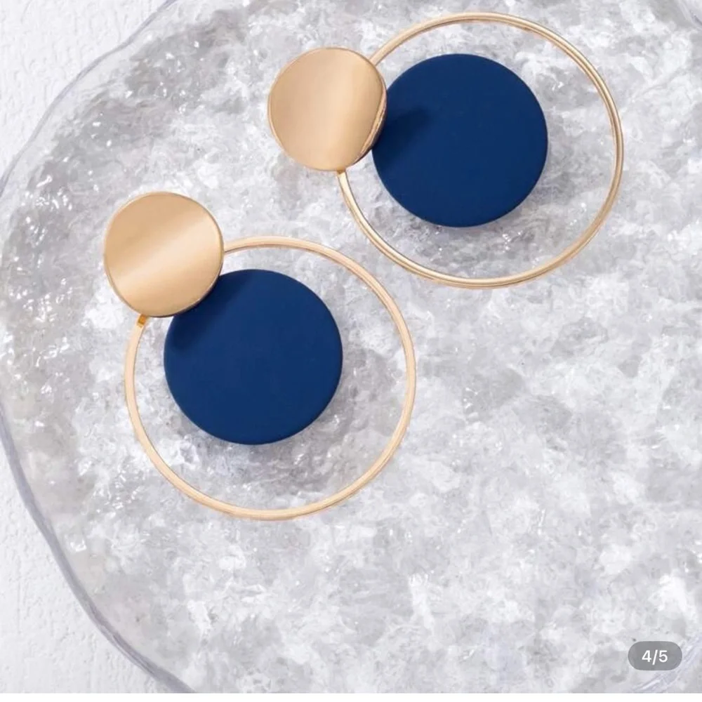 New Gold and Blue Hoop Earrings